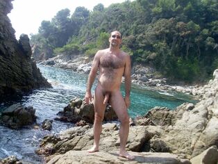 men on nudist beach